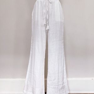 Embroidered Linen Wide Leg Pants